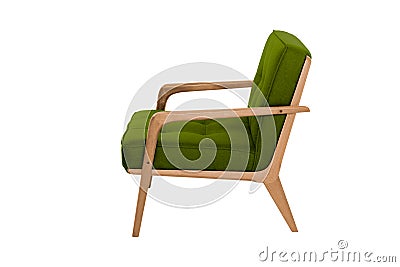 Green fabric and wood armchair modern designer Stock Photo