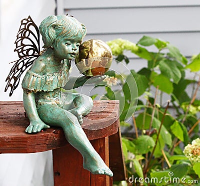 Green Fairy Statue Stock Photo