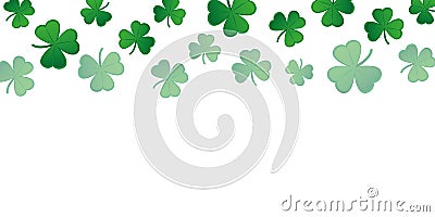 Green falling shamrock clover background on white Vector Illustration