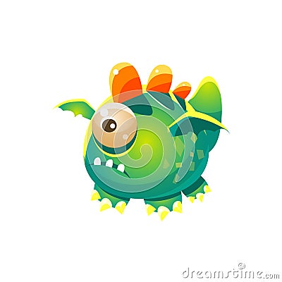 Green Fantastic Friendly Pet Dragon With One Eye Fantasy Imaginary Monster Collection Vector Illustration