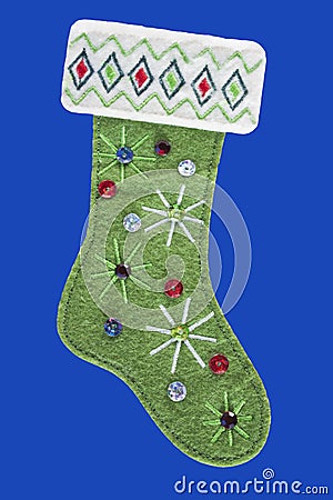 Green felt Christmas Stocking Stock Photo