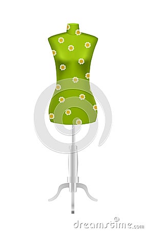 Green female tailors dummy mannequin Vector Illustration