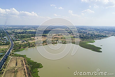 Green field bird eye view Stock Photo