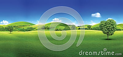 Green field and blue sky. of green grass field and bright blue sky. Stock Photo