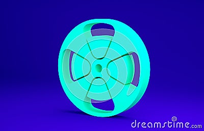 Green Film reel icon isolated on blue background. Minimalism concept. 3d illustration 3D render Cartoon Illustration