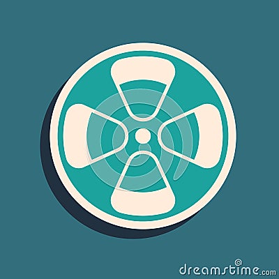 Green Film reel icon isolated on green background. Long shadow style. Vector Vector Illustration