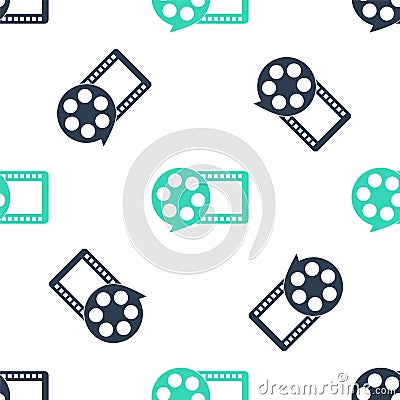 Green Film reel and play video movie film icon isolated seamless pattern on white background. Vector Vector Illustration