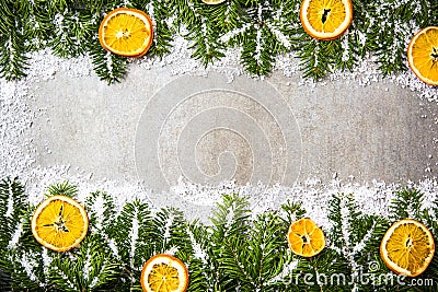 Green fir and snow Christmas background Stock Photo