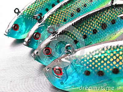 Green fish lures Stock Photo