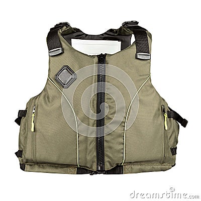 Green fishing vest isolated on white Stock Photo