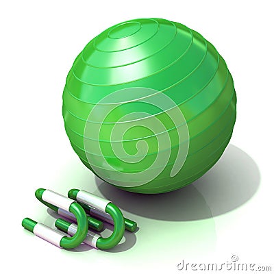 Green fitness ball and push-up bars Stock Photo