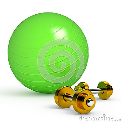 Green fitness ball on white Stock Photo