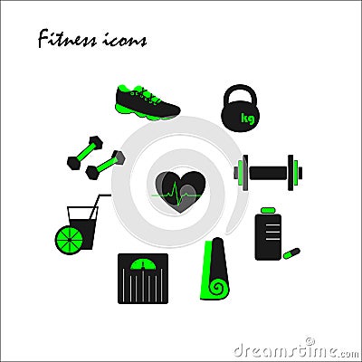 Green fitness icons Vector Illustration