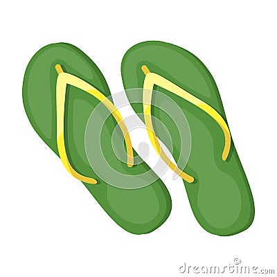 Green flip-flops icon in cartoon style isolated on white background. Brazil country symbol stock vector illustration. Vector Illustration