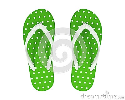 Green Flip Flops isolated on white background. Polka dots Sandals. Clipping path Stock Photo