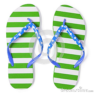 Green flip flops on white with clipping path Stock Photo