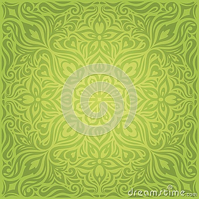 Green Floral Easter Decorative ornate pattern wallpaper vector repeatable design backround Vector Illustration