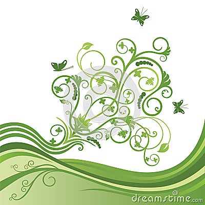 Green flower and butterfly border Vector Illustration