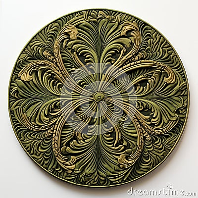 Green Flower Carving With Intricate Leafy Designs Stock Photo