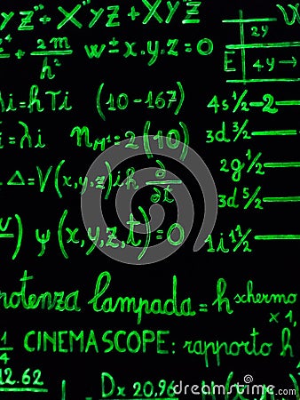 Green fluo mathematical calculation on blackboard Stock Photo