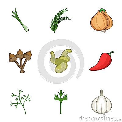 Green fodder icons set, cartoon style Vector Illustration