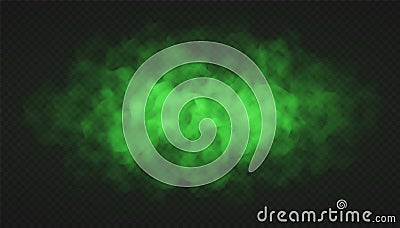 Green fog, bad smell or toxic smoke cloud isolated on transparent background. Vector Illustration