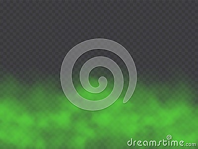 Green fog, bad smell or toxic smoke cloud isolated on transparent background. Vector Illustration