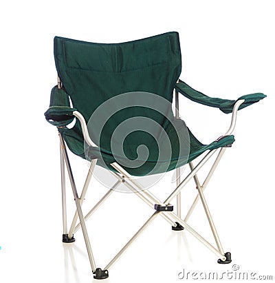 Green folding lawn chair on white Stock Photo