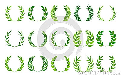 Green foliate trophy crest emblem icon set vector Vector Illustration