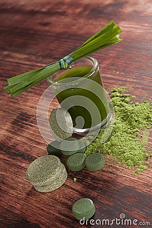 Green food supplements. Detox. Stock Photo