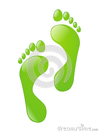 Green foot steps - ecological footprint Stock Photo