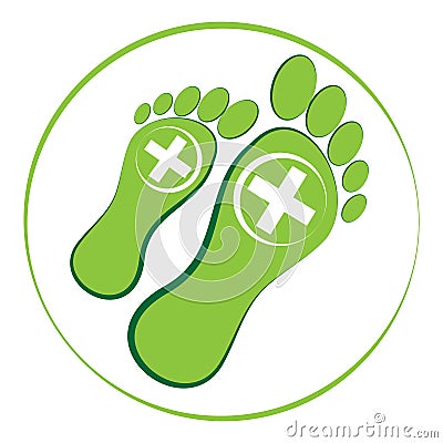 Green foot with white cross in ring isolated on white background Vector Illustration