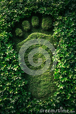 A green footprint in the middle of a bush Stock Photo