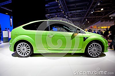 Green Ford Focus at Moscow International exhibitio Editorial Stock Photo