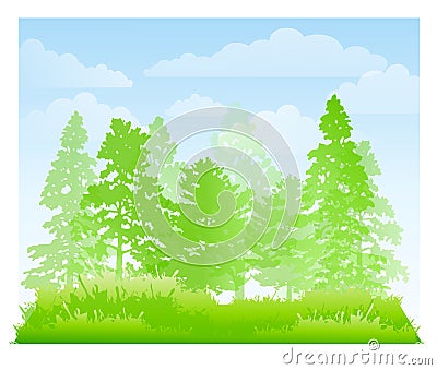 Green Forest and Grass Background Cartoon Illustration