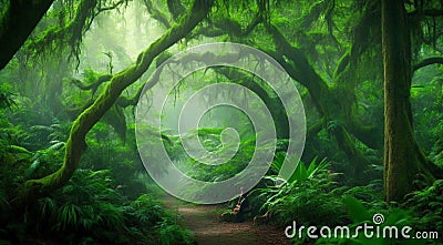 green forest in the morning, the beautyful tropical forest Stock Photo