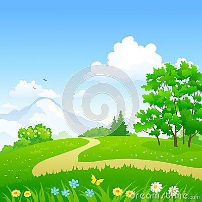 Green forest path Vector Illustration