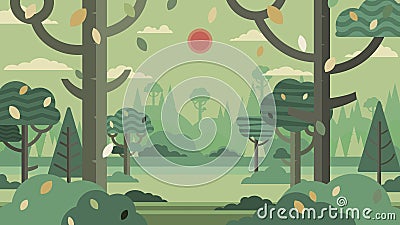 Green forest silhouette and mountains landscape abstract background. Vector Illustration