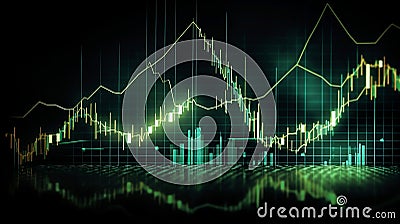 Green Forex Stock Market Chart Against a Black Background. Generative Ai Stock Photo