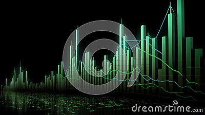 Green Forex Stock Market Chart Against a Black Background. Generative Ai Stock Photo