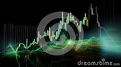 Green Forex Stock Market Chart Against a Black Background. Generative Ai Stock Photo