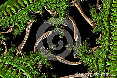 Green fractal leaves on an abstract black background Stock Photo