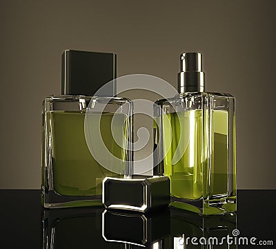 Green fragrance bottles Stock Photo