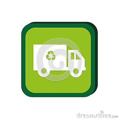 Green frame with recycling truck Vector Illustration