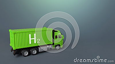 Green freight truck on hydrogen fuel cells. Innovative green technologies in transport industry. Environmentally friendly, carbon Stock Photo