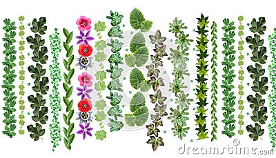 Green Fresh Garden Leaves and Flowers Pattern Stock Photo