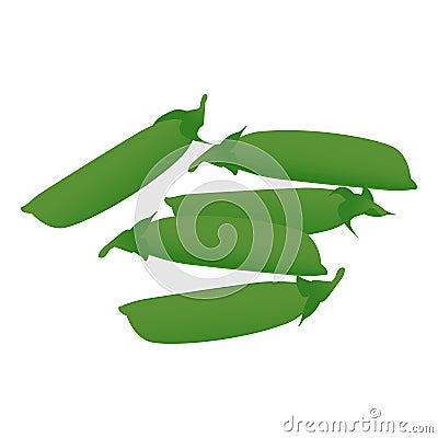 Green, fresh pea pods on white background. Vector Illustration