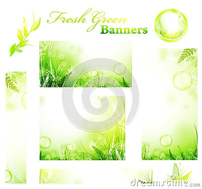 Green fresh sunny banners Vector Illustration