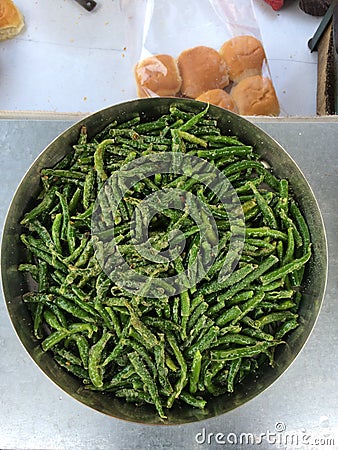 Green fried chilli Stock Photo