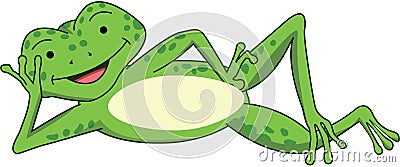 Green Frog Lying Relax Cartoon Color Illustration Vector Illustration